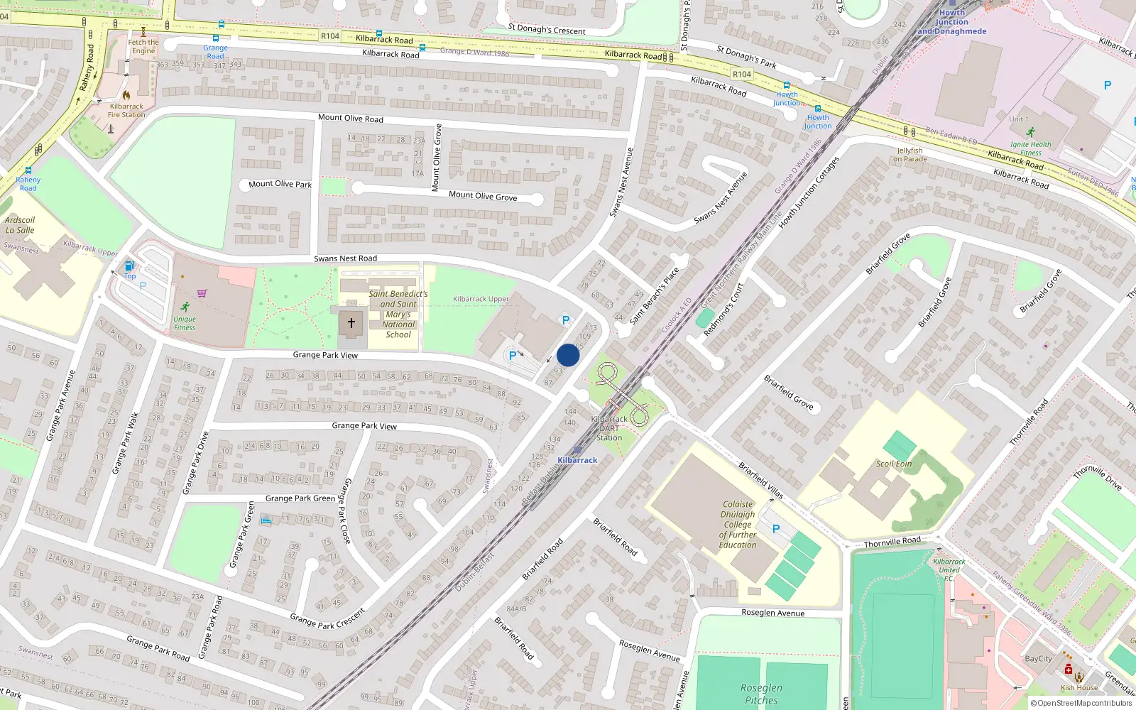 Overhead map showing the location of 99 Grange Park Crescent, Dublin 5