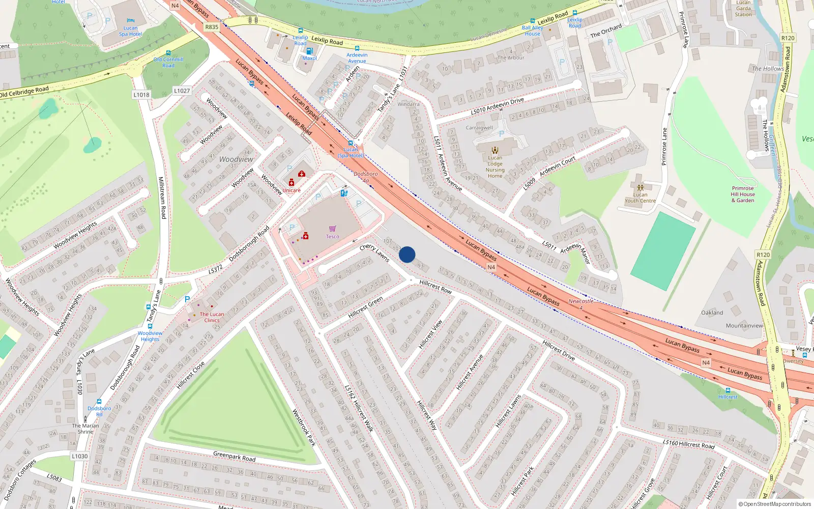 Overhead map showing the location of 99 Hillcrest Drive, Lucan