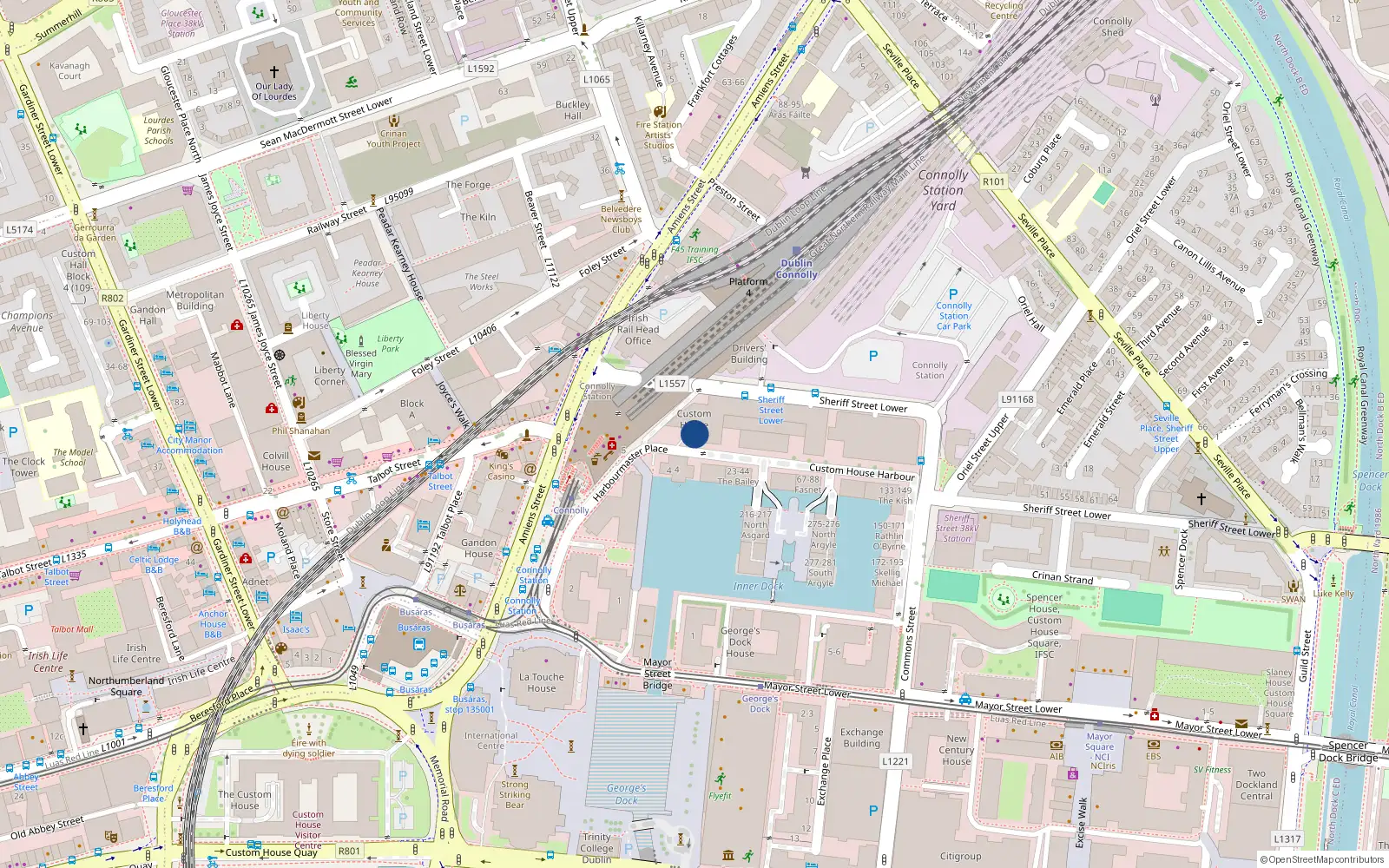 Overhead map showing the location of 99 Hook Head, 1 Custom House Quay, Dublin 1