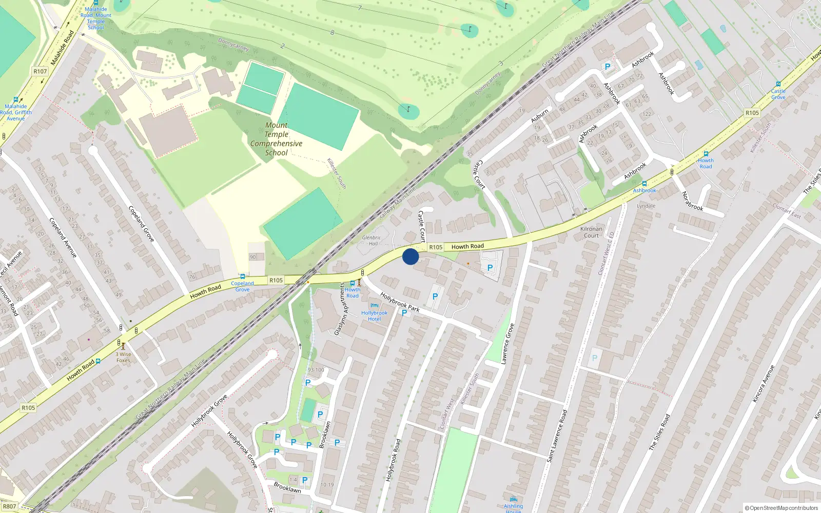 Overhead map showing the location of 99 Howth Road, Dublin 3