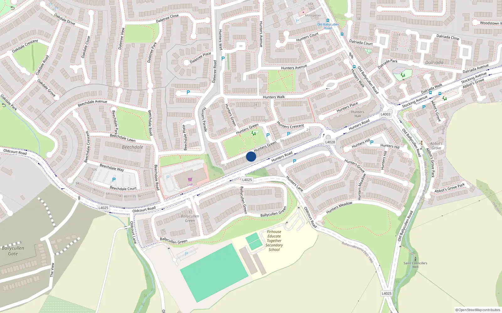Overhead map showing the location of 99 Hunters Green, Ballycullen