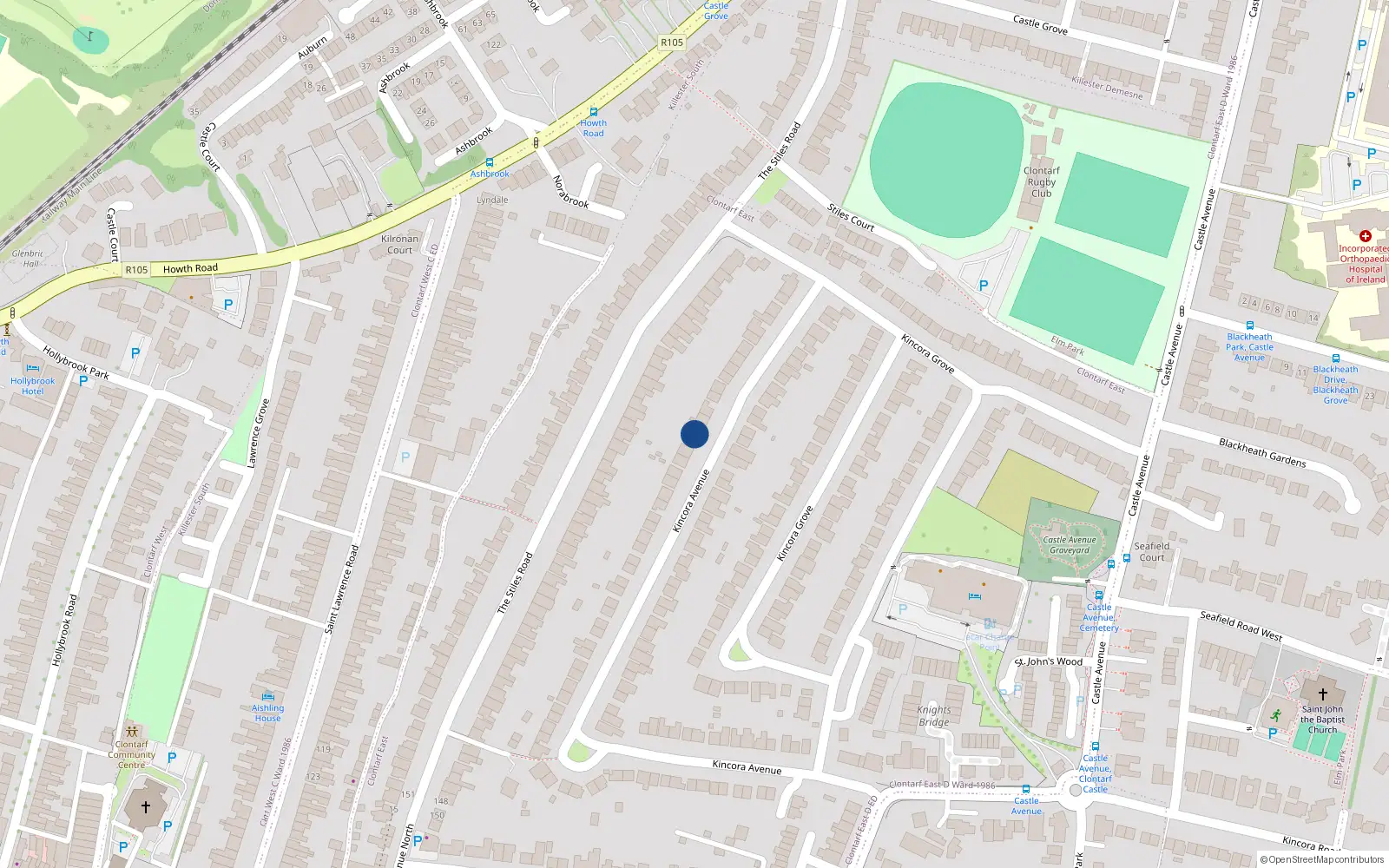 Overhead map showing the location of 99 Kincora Avenue, Dublin 3