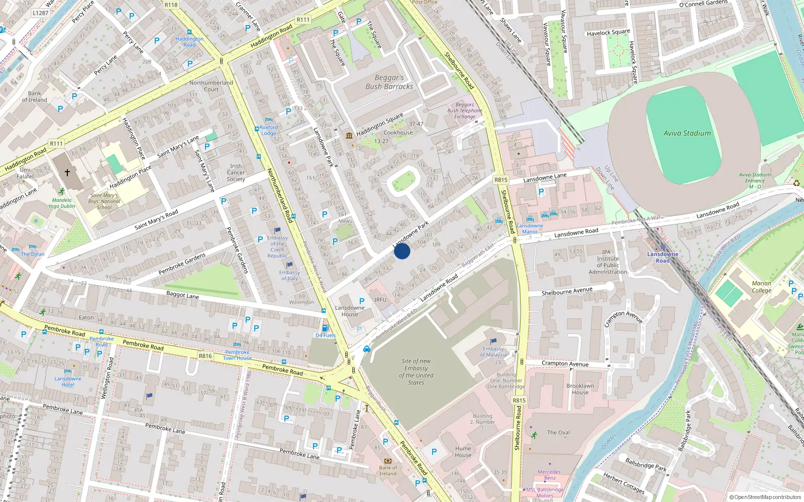 Overhead map showing the location of 99 Lansdowne Park, Dublin 4