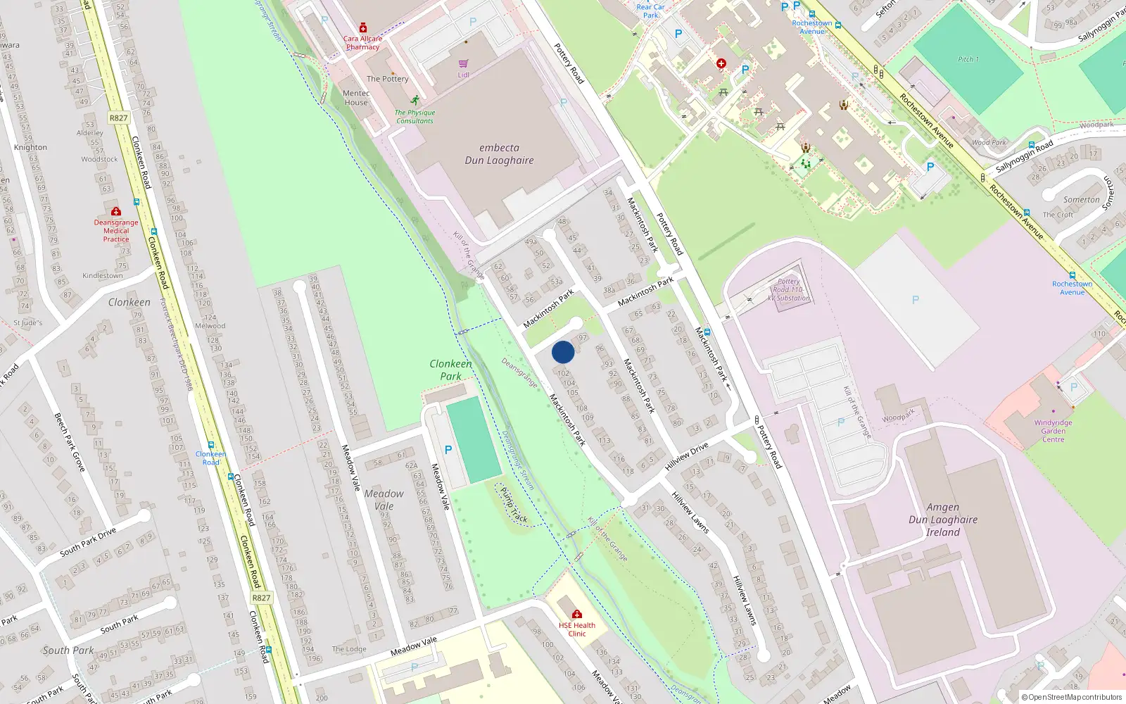 Overhead map showing the location of 99 Mackintosh Park, Dun Laoghaire, Dublin