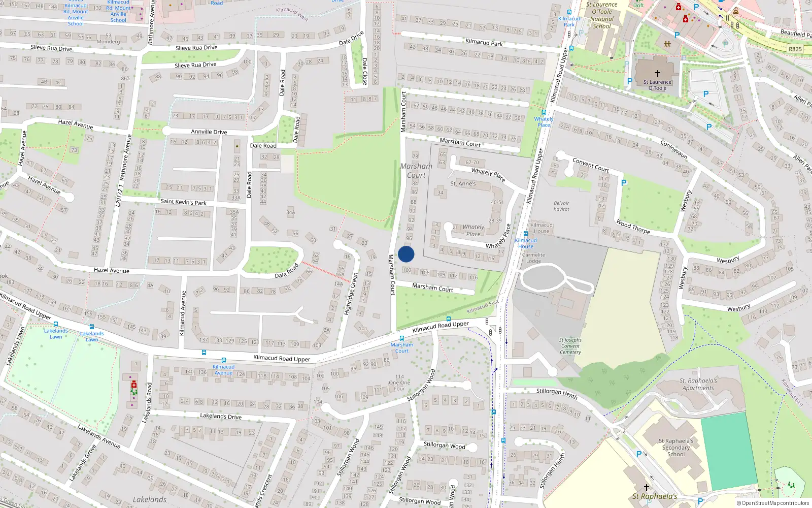 Overhead map showing the location of 99 Marsham Court, Kilmacud Road Upper, Stillorgan