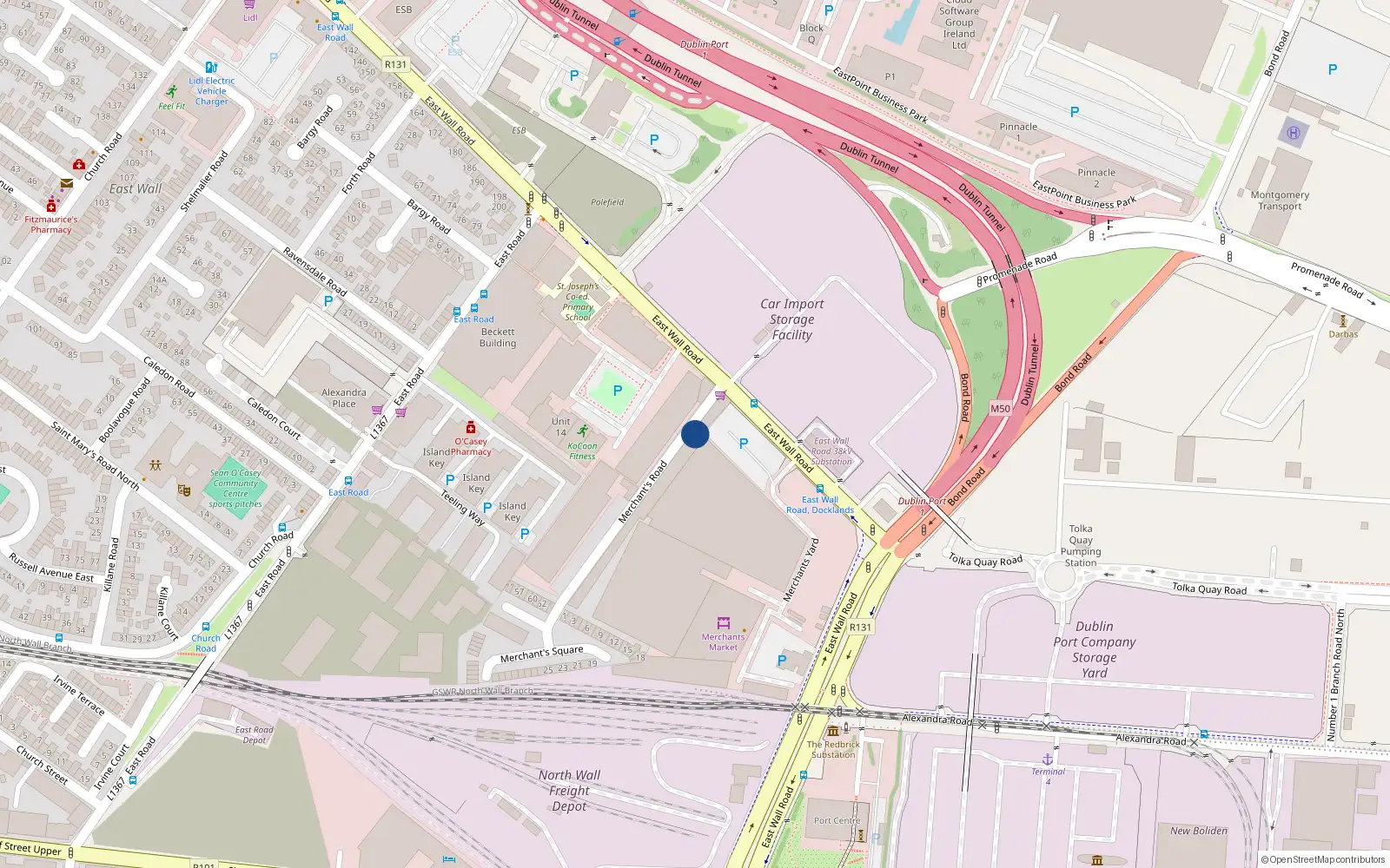 Overhead map showing the location of 99 Merchant's Road, Dublin 3