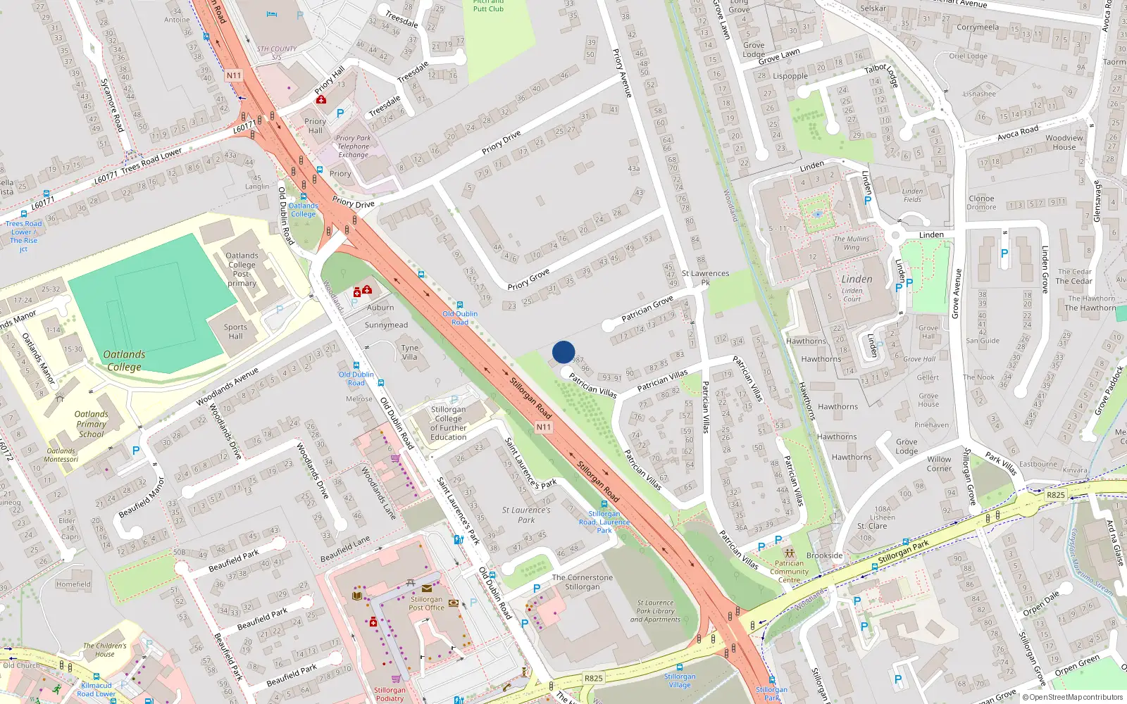 Overhead map showing the location of 99 Patrician Villas, Dublin