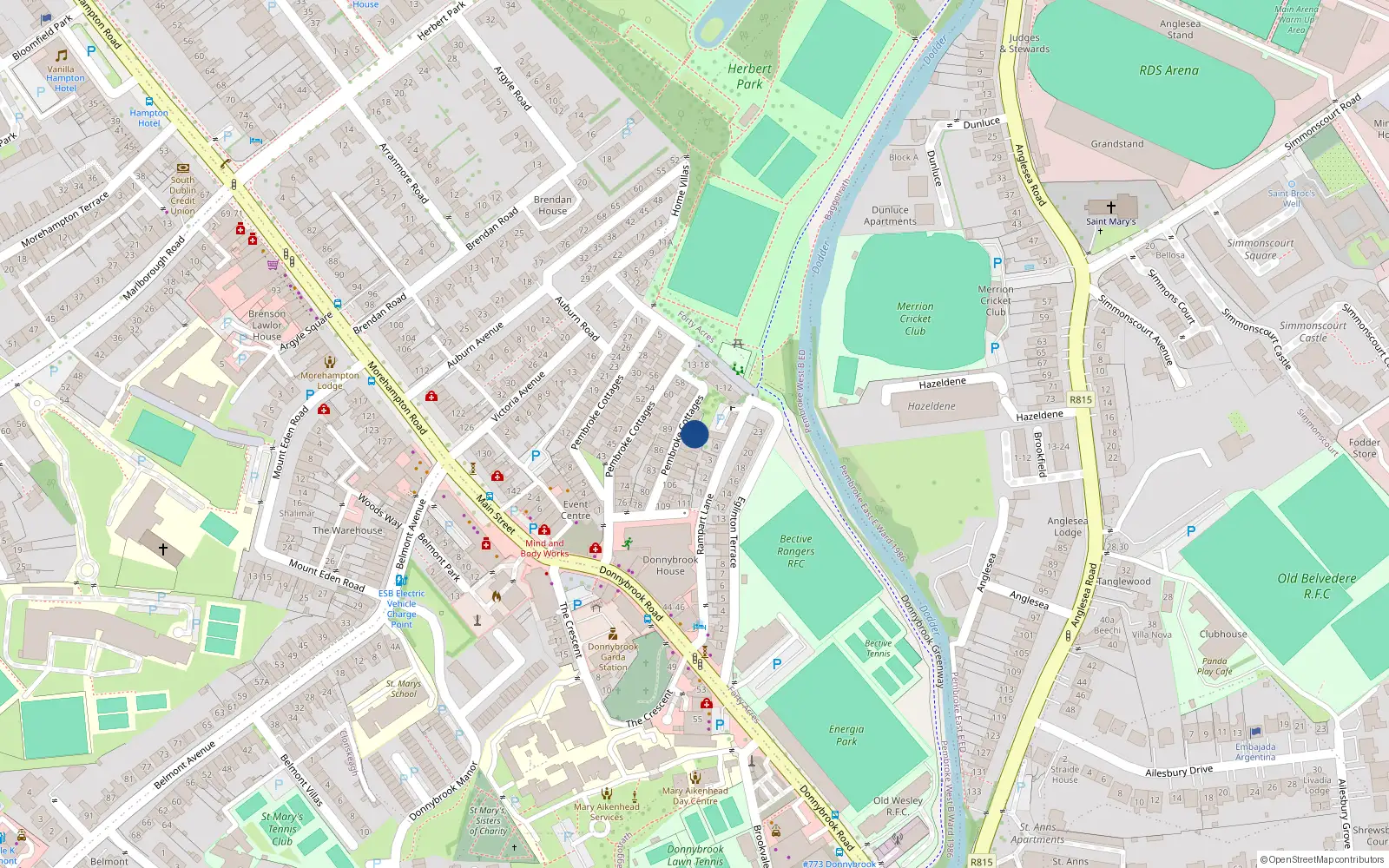 Overhead map showing the location of 99 Pembroke Cottages, Dublin 4
