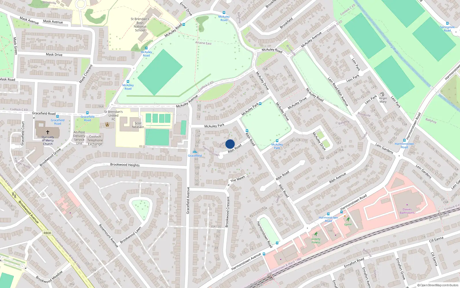 Overhead map showing the location of 99 Ribh Road, Artane, Dublin 5
