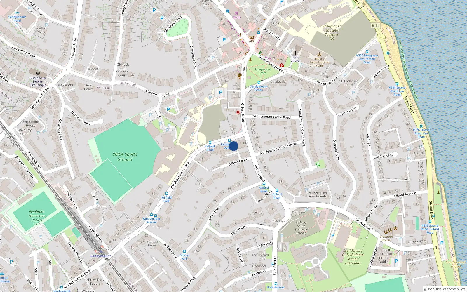 Overhead map showing the location of 99 Sandymount Avenue, Sandymount