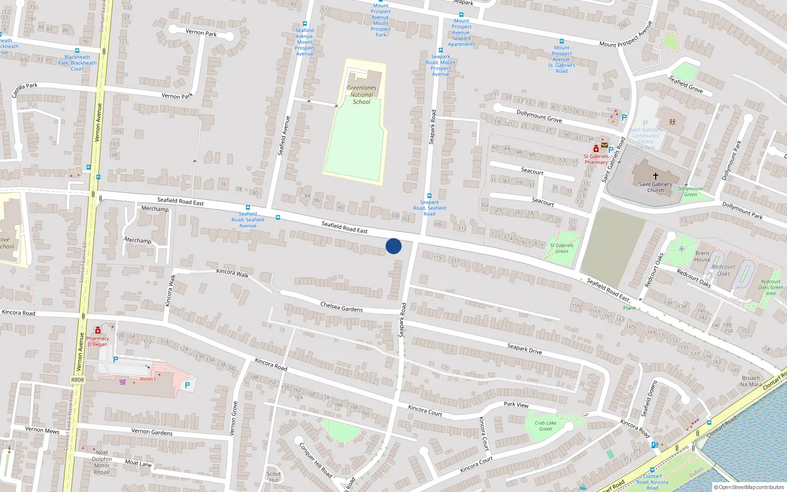 Overhead map showing the location of 99 Seafield Road East, Dublin 3