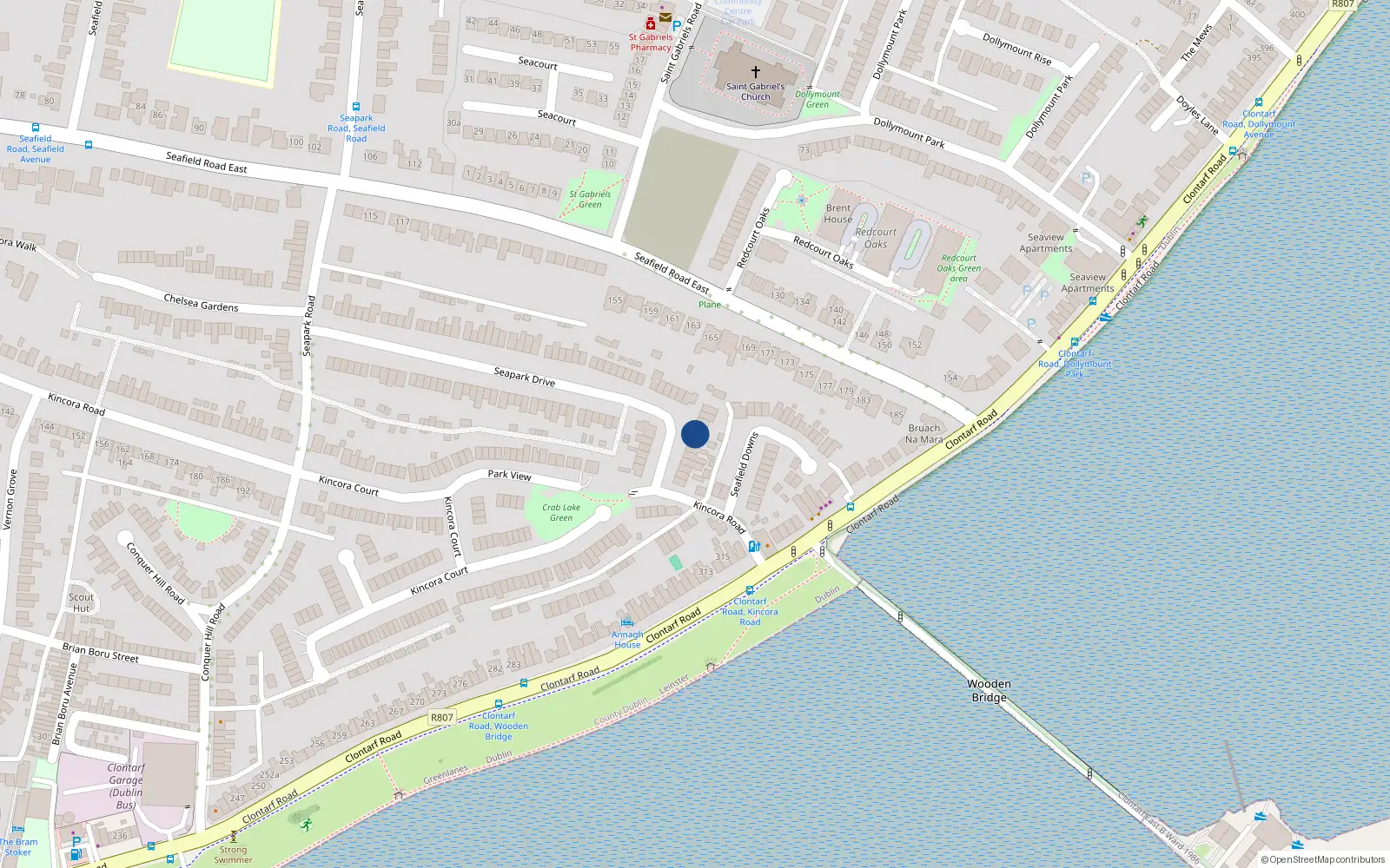 Overhead map showing the location of 99 Seapark Drive, Clontarf, Dublin 3