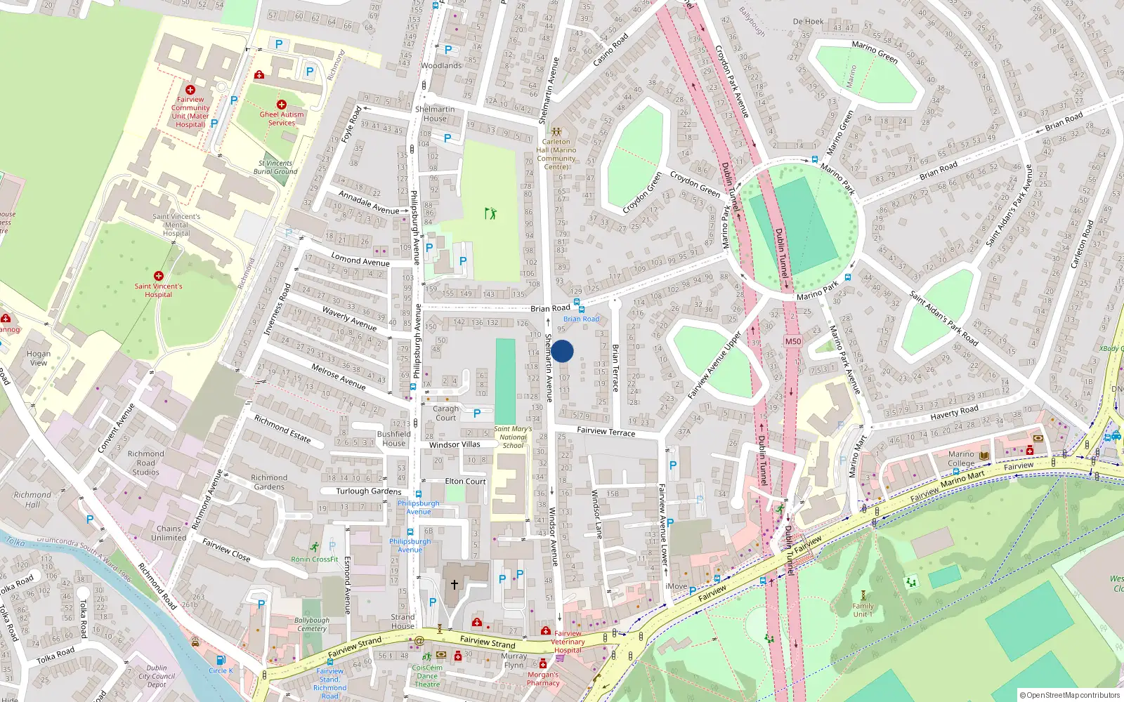 Overhead map showing the location of 99 Shelmartin Avenue, Dublin 3
