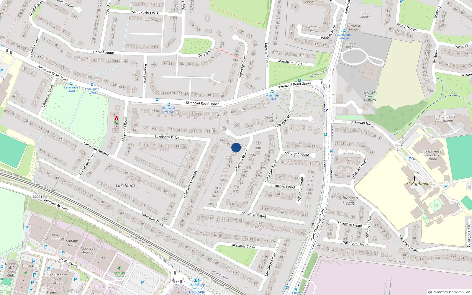 Overhead map showing the location of 99 Stillorgan Wood, Stillorgan, County Dublin