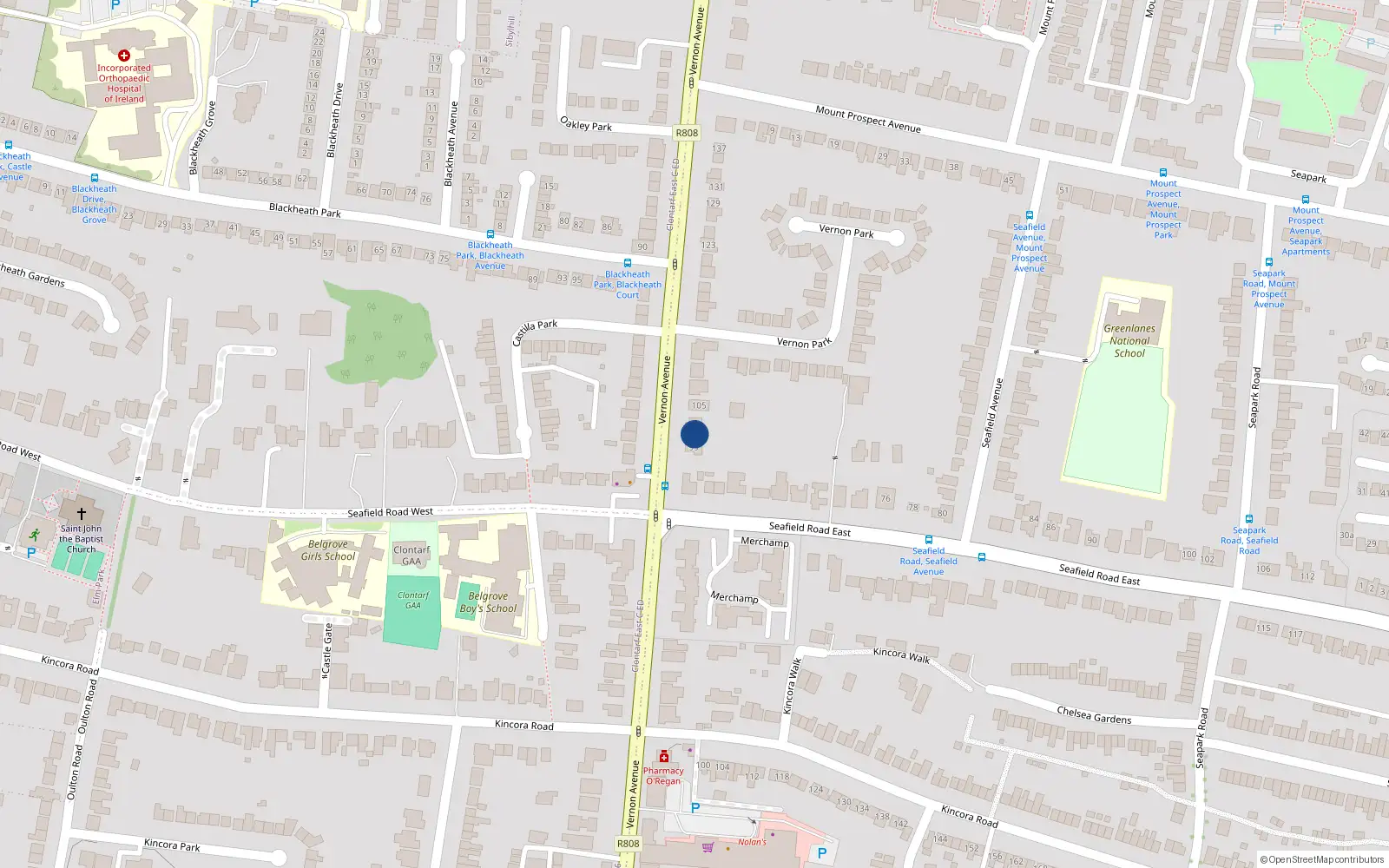 Overhead map showing the location of 99 Vernon Avenue, Dublin 3