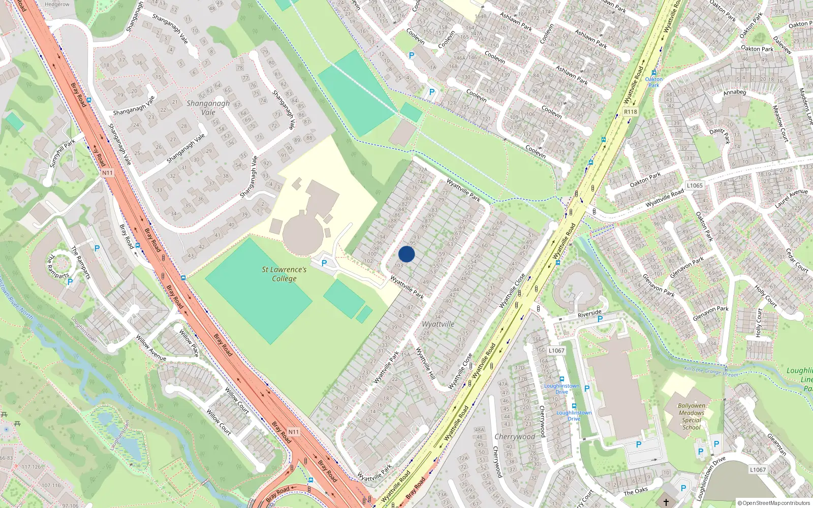 Overhead map showing the location of 99 Wyattville Park, Dublin