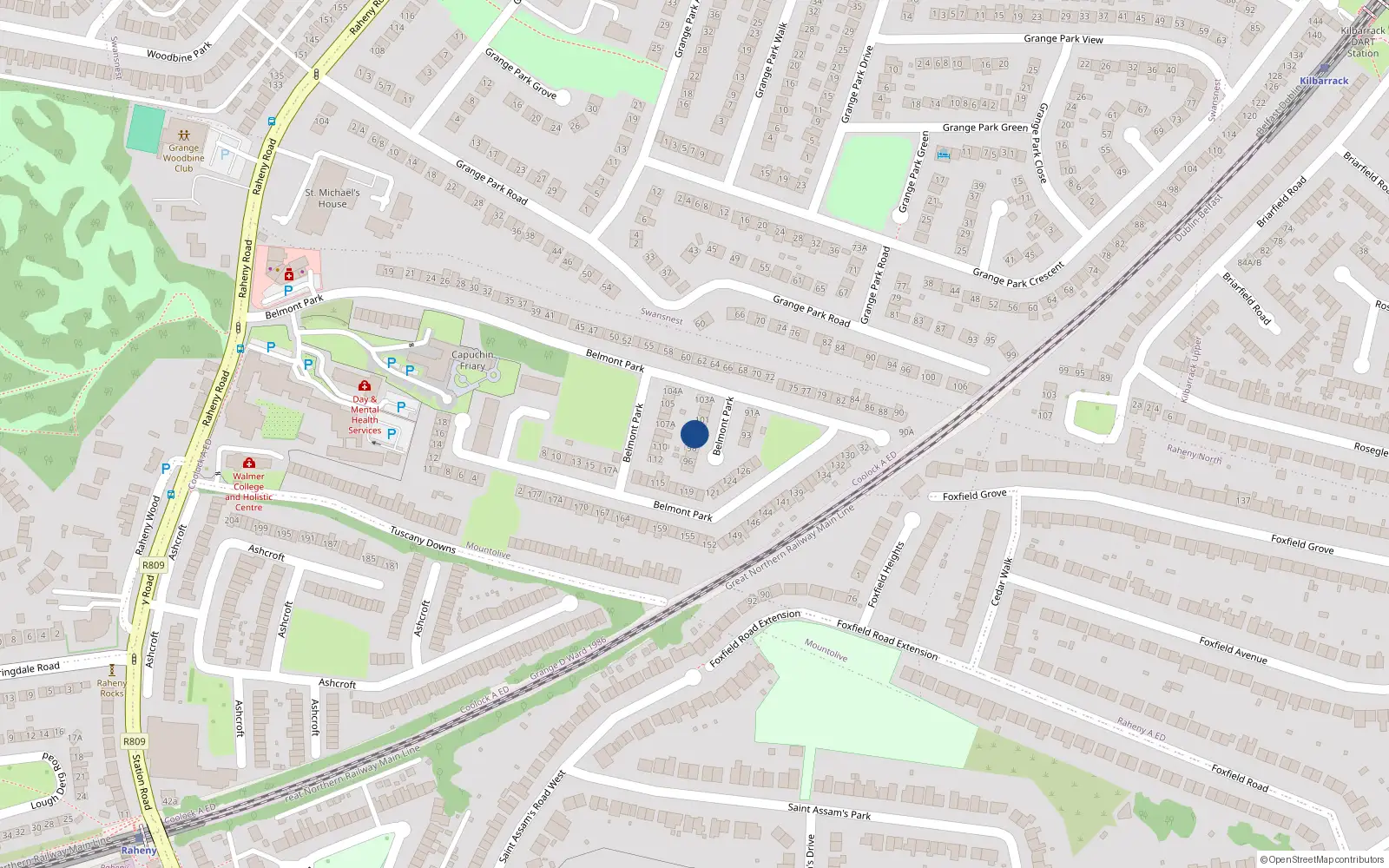 Overhead map showing the location of 99A Belmont Park, Dublin 5