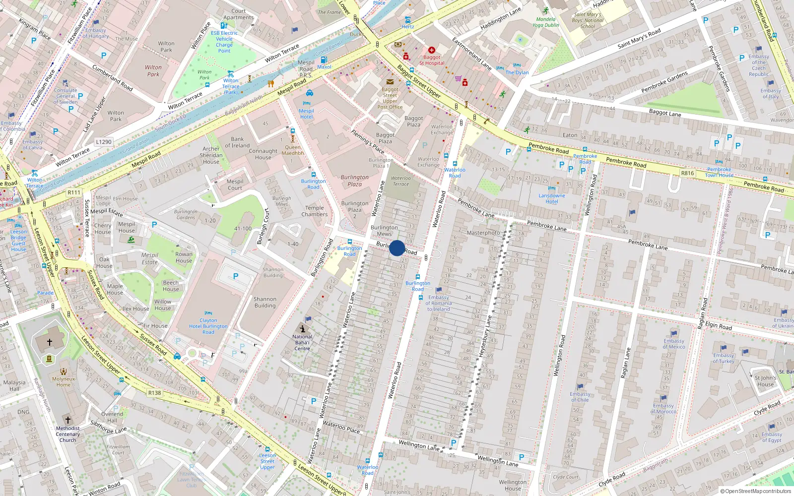 Overhead map showing the location of 99A Burlington Road, Dublin 4