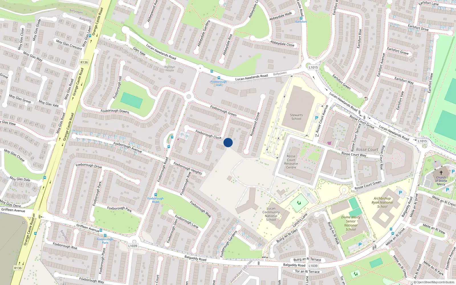 Overhead map showing the location of 9A Foxborough Close, Lucan
