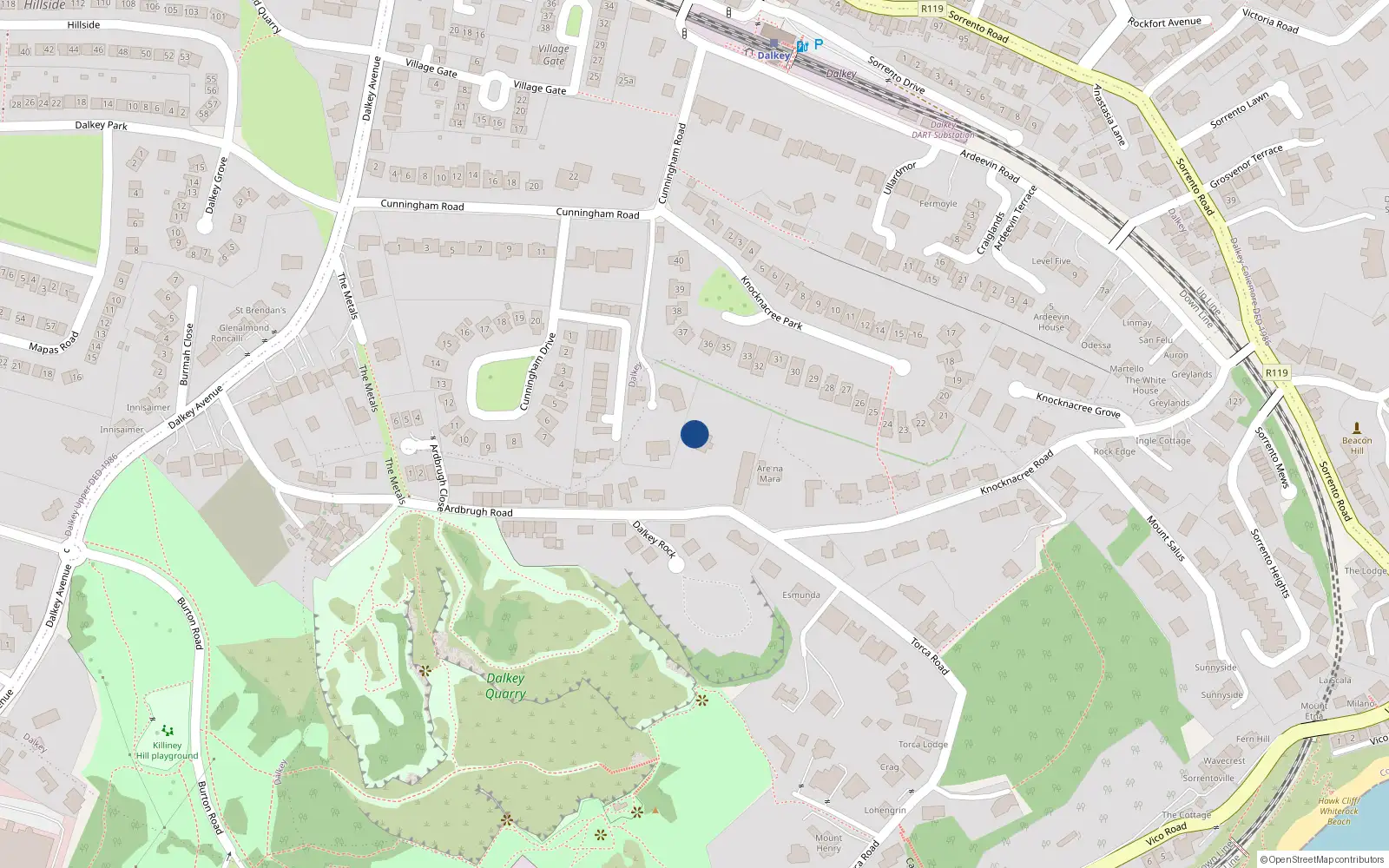 Overhead map showing the location of 9A Mapas Road, Dalkey