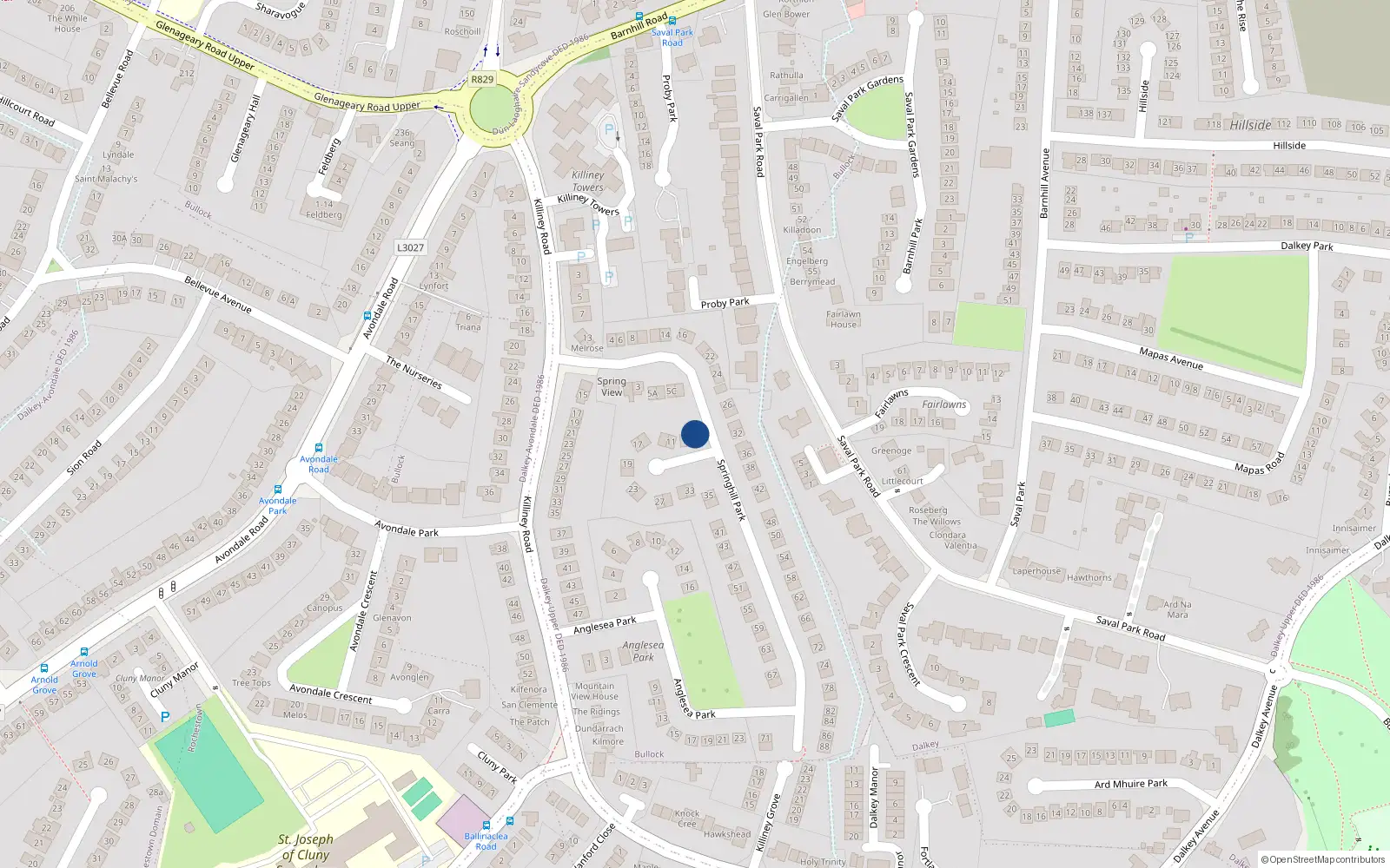 Overhead map showing the location of 9A Springhill Park, Dalkey