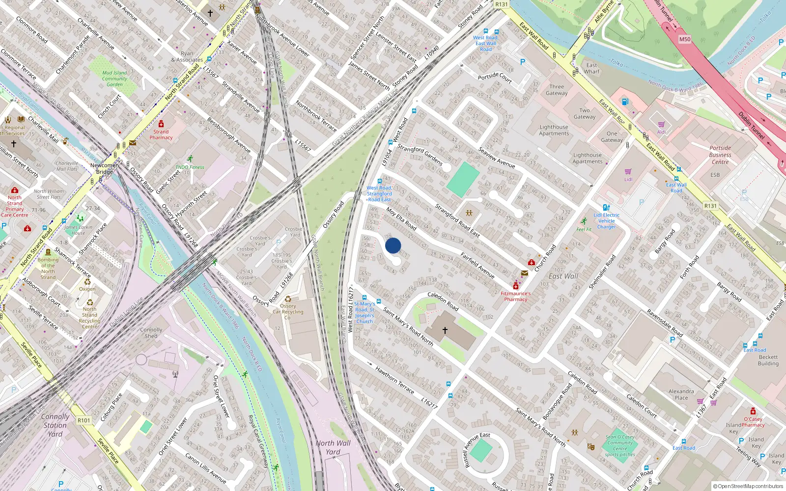 Overhead map showing the location of 9A St Barnabas Gardens, East Wall, Dublin 3