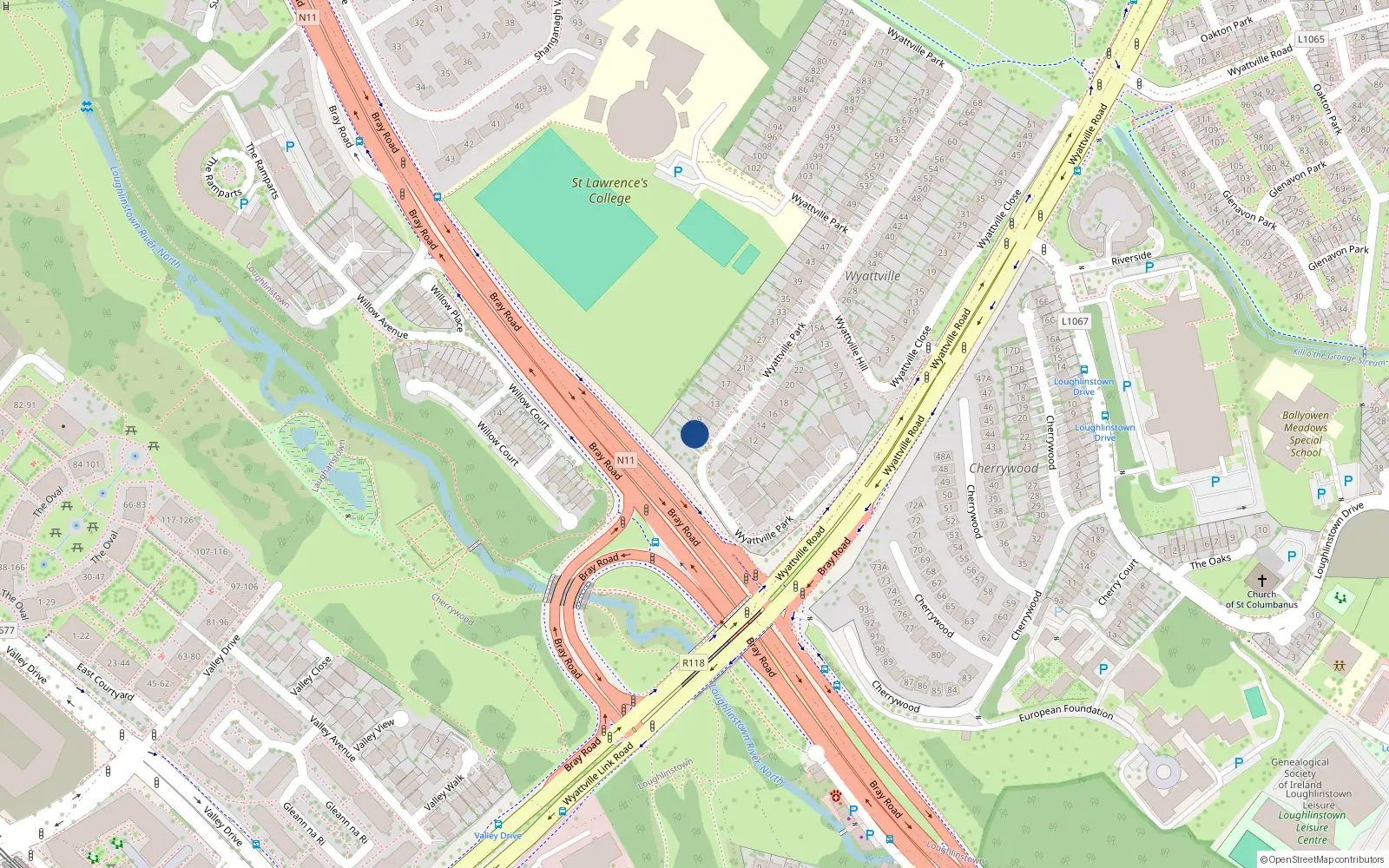 Overhead map showing the location of 9A Wyattville Park, Dun Laoghaire, Dublin