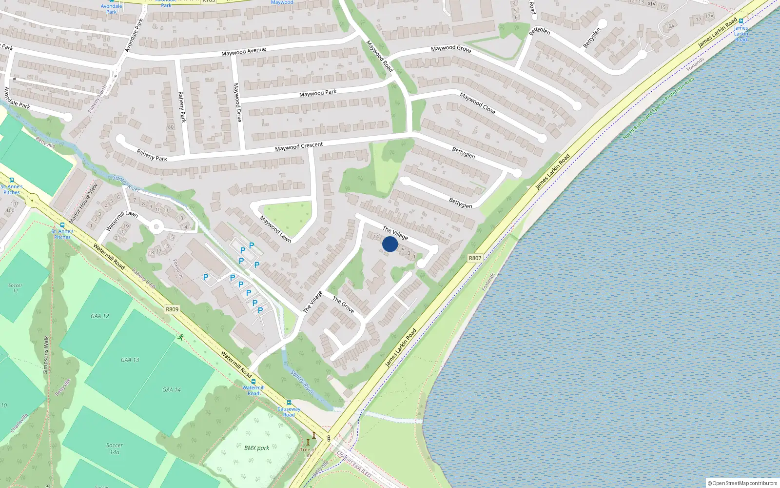Overhead map showing the location of 9 Bettyglen, Raheny Dublin 5