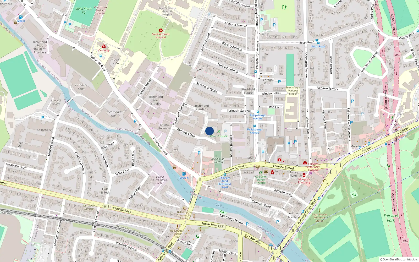 Overhead map showing the location of A1-A7 A9 B1-27 C1-40 D1-23, Richmond Avenue, Dublin 3
