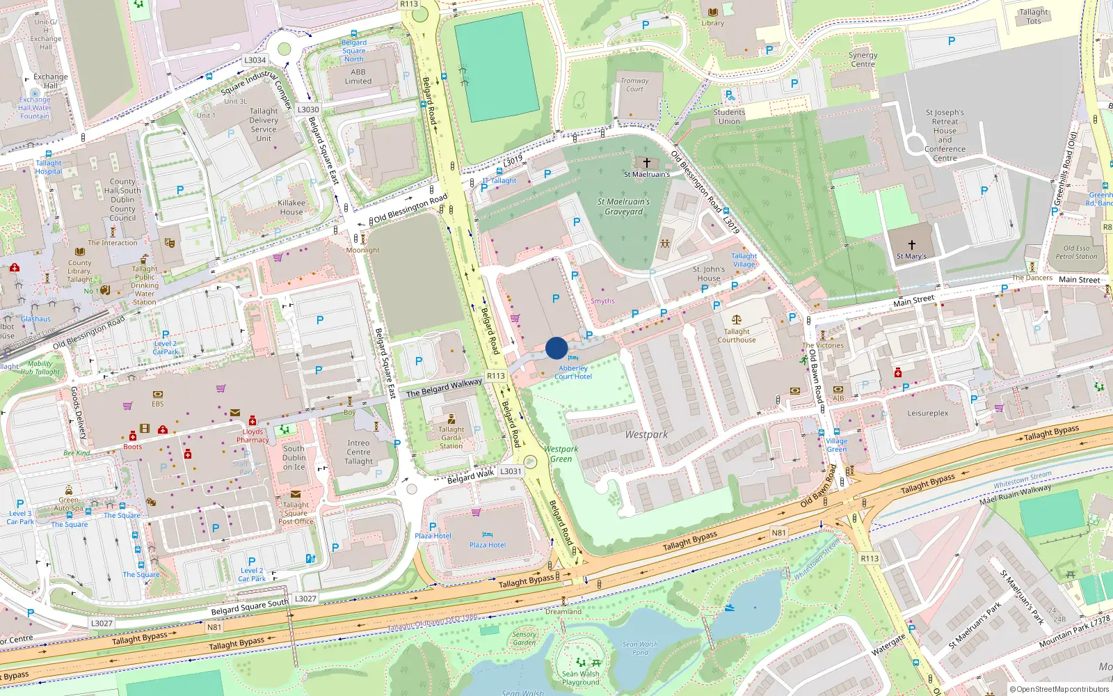Overhead map showing the location of High Street, Tallaght