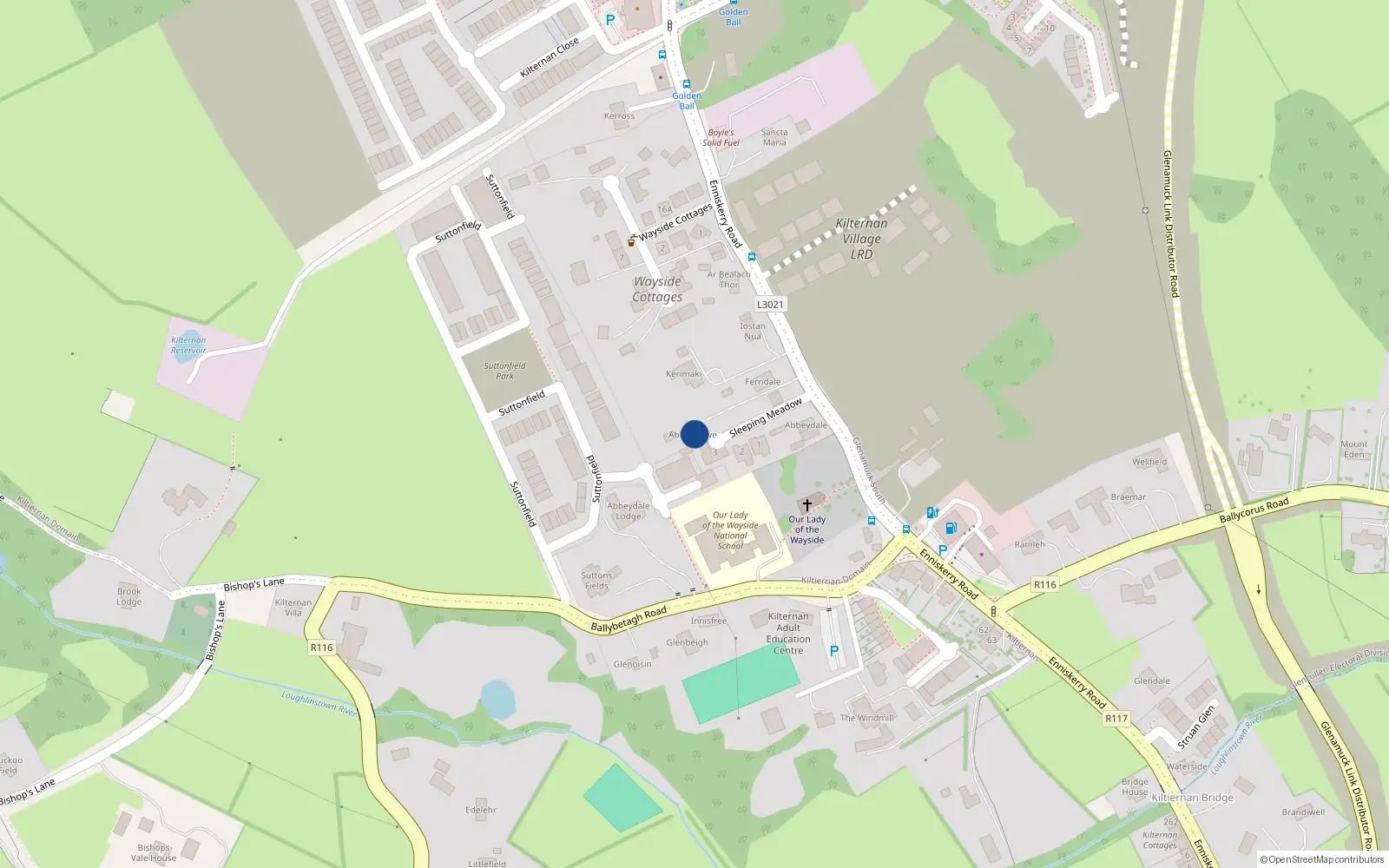Overhead map showing the location of Enniskerry Road, Kilternan
