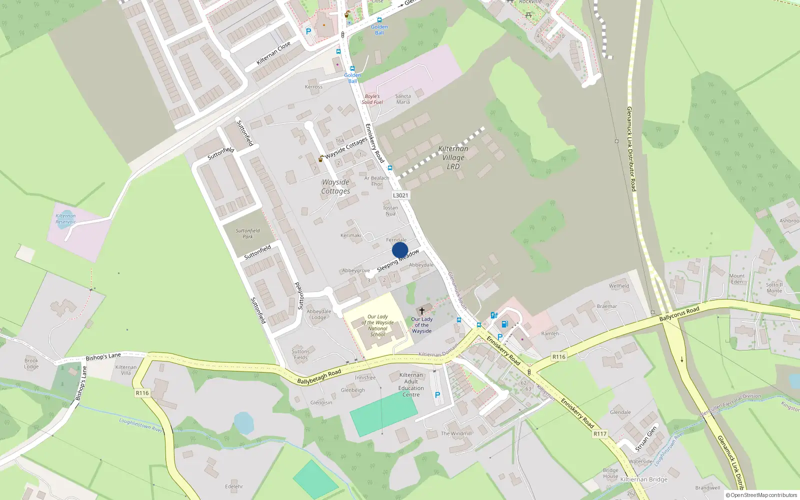 Overhead map showing the location of Enniskerry Road, Kilternan