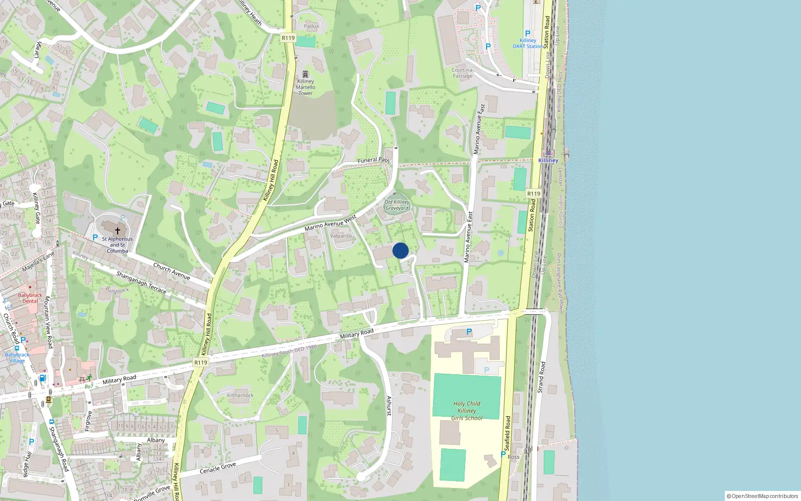 Overhead map showing the location of Killiney, Dublin, Co. Dublin