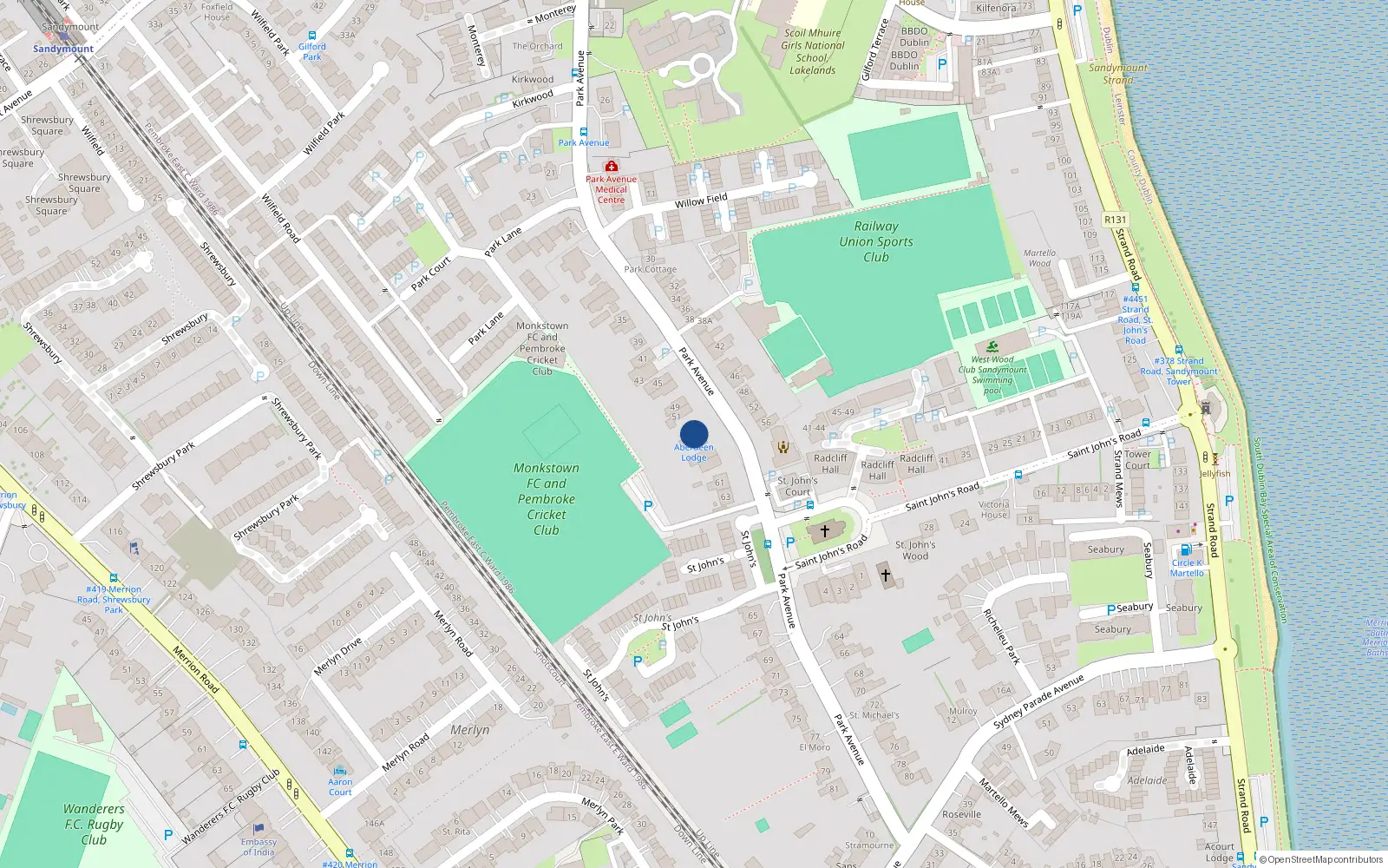 Overhead map showing the location of 53-55 Park Avenue, Sandymount