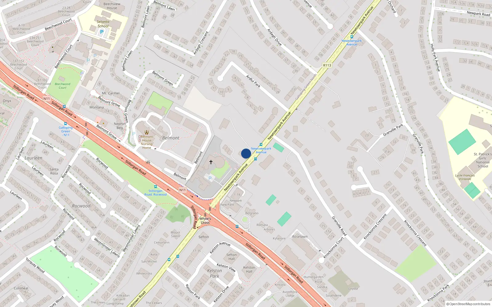 Overhead map showing the location of Galloping Green North, Dublin, Co. Dublin