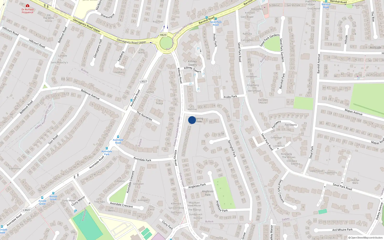 Overhead map showing the location of 15A Killiney Road, Dalkey