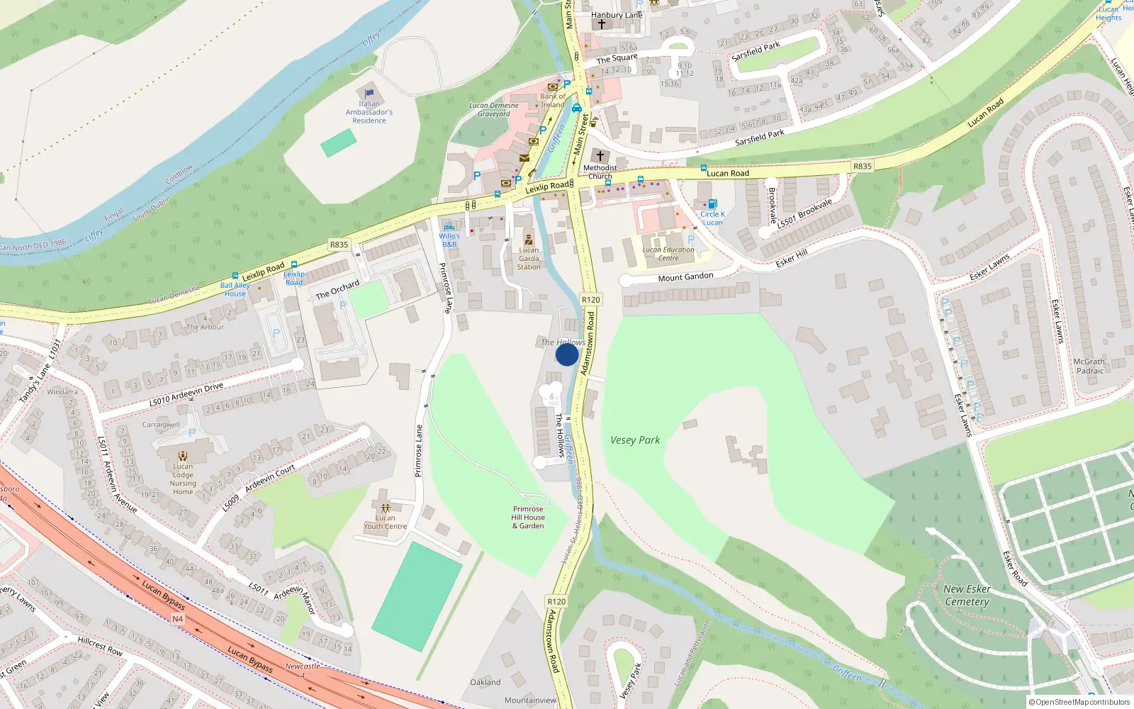 Overhead map showing the location of Adamstown Court, Adamstown Road, Lucan