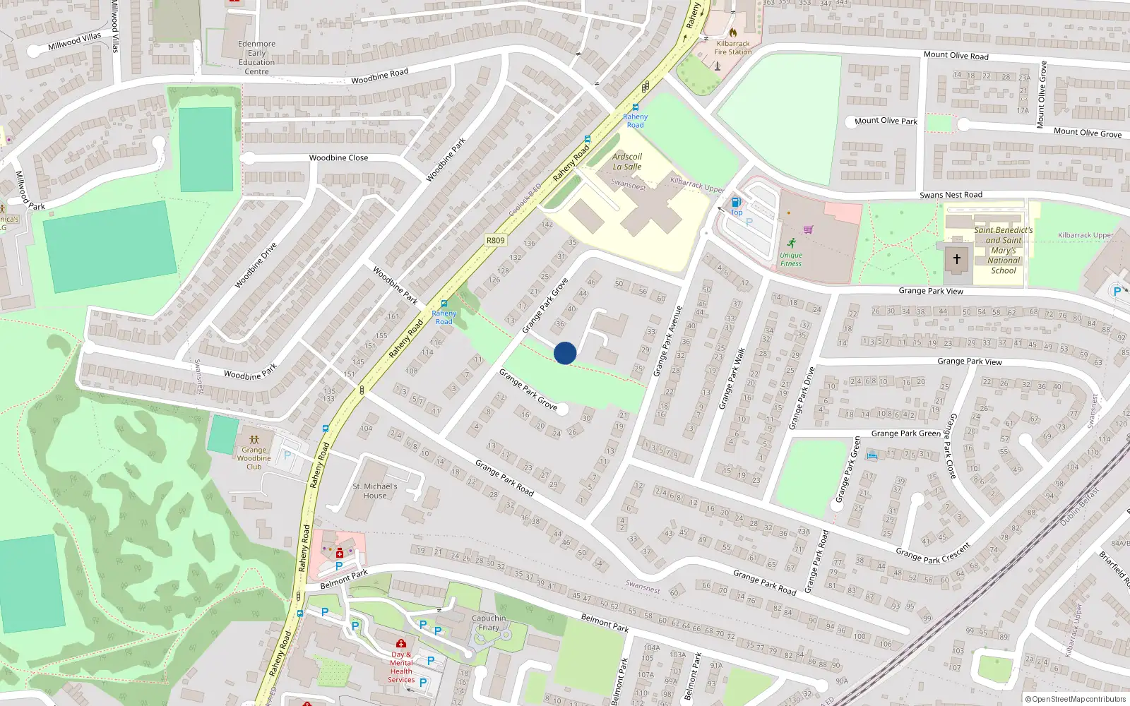 Overhead map showing the location of Grange Park Grove, Raheny