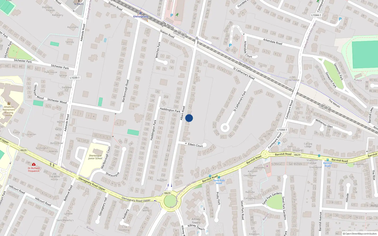 Overhead map showing the location of Aghadown, 14 Albert Road Upper, Glenageary