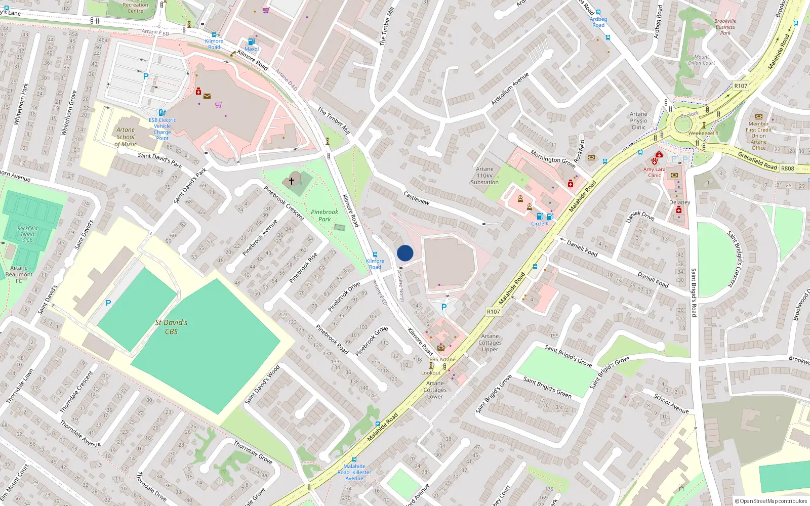 Overhead map showing the location of 22 Kilmore Road, Dublin 5