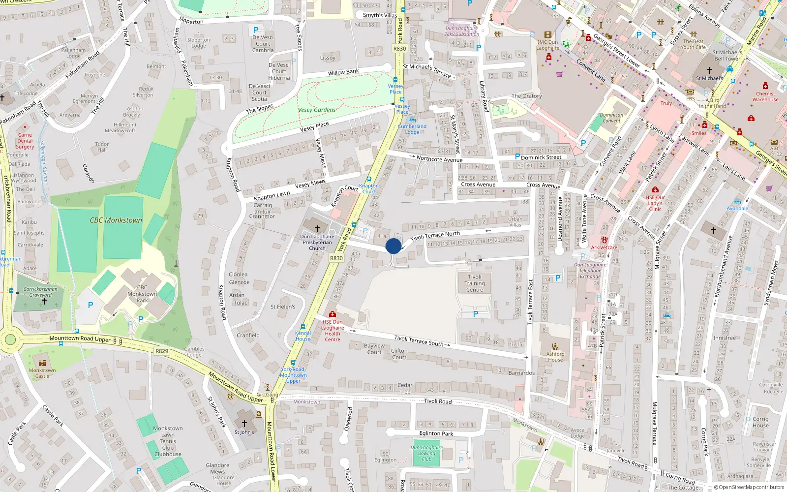 Overhead map showing the location of Dún Laoghaire, Dublin, Co. Dublin