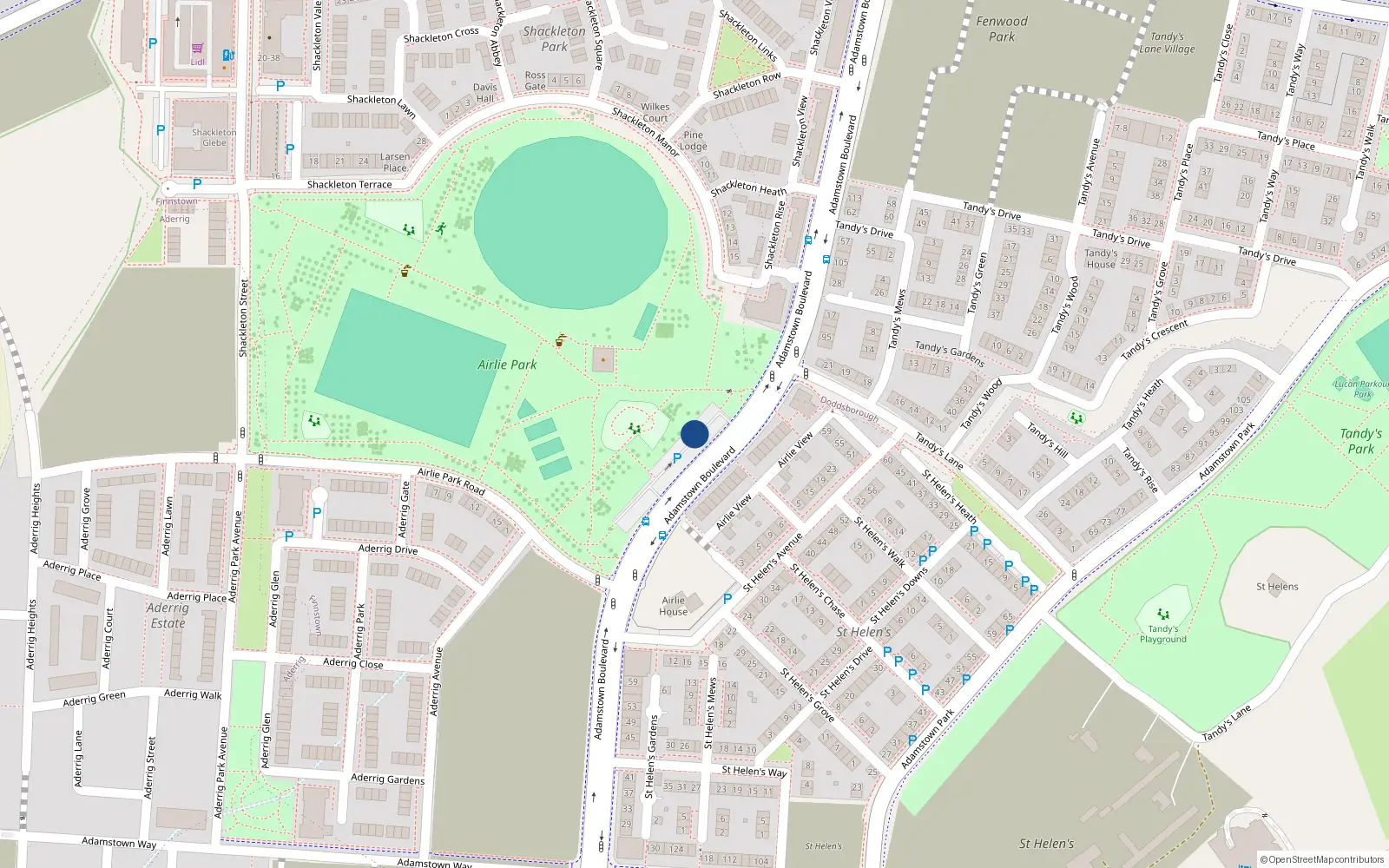 Overhead map showing the location of Airlie Park, Adamstown, Dublin