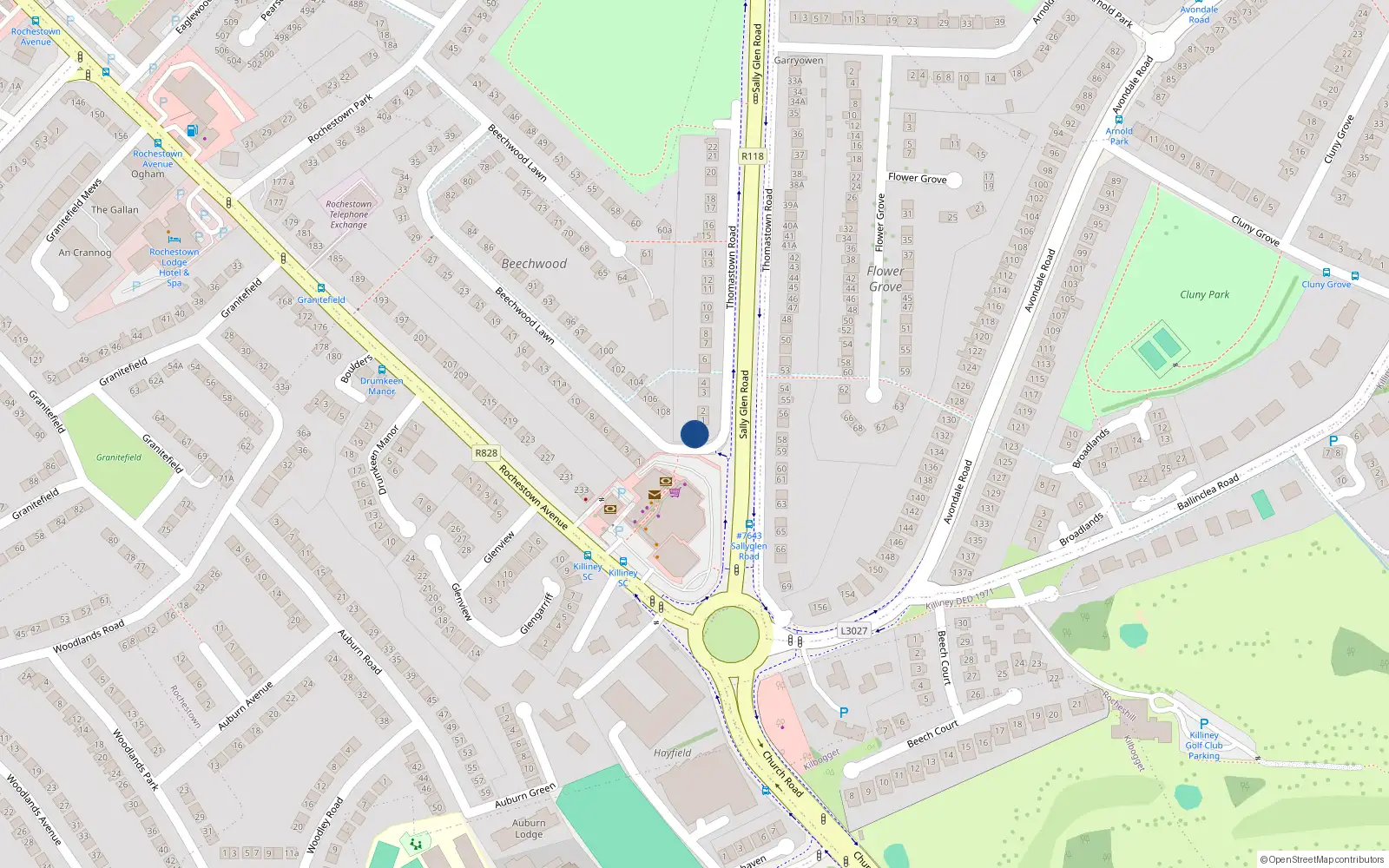 Overhead map showing the location of 1A Thomastown Road, Glenageary