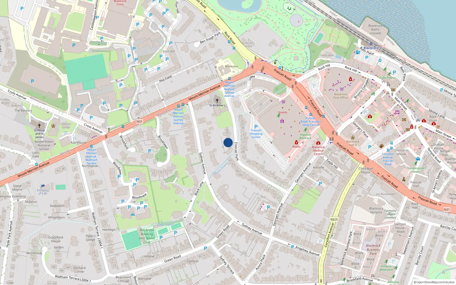 Overhead map showing the location of Blackrock, Dublin, Co. Dublin