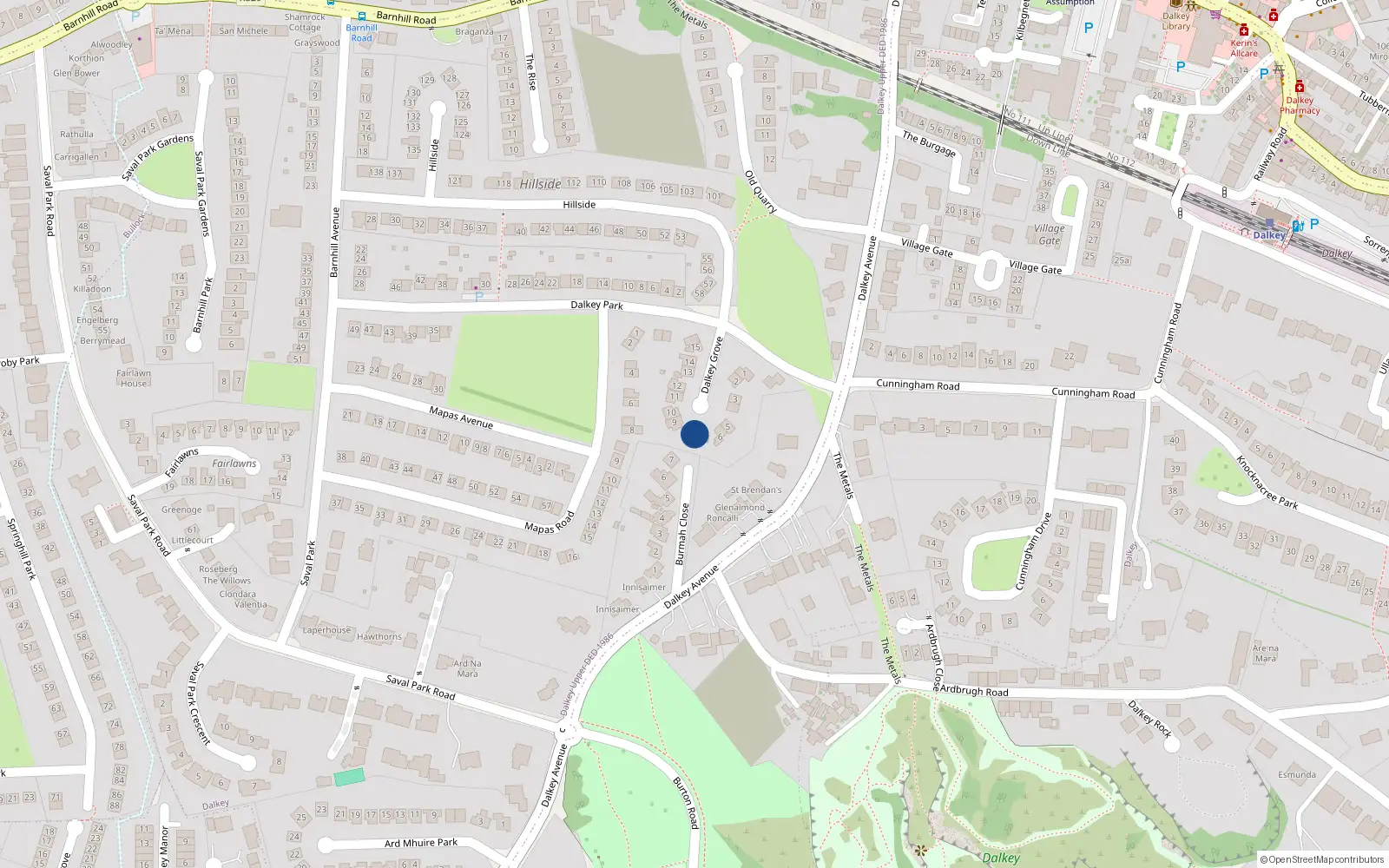 Overhead map showing the location of 7 Dalkey Grove, Dunlaoghaire