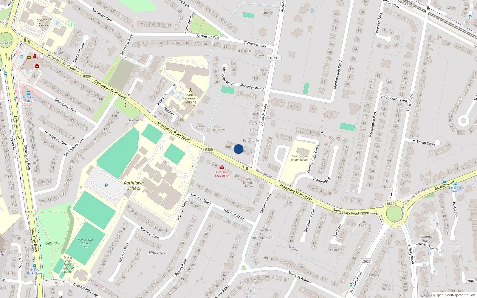 Overhead map showing the location of Glenageary, Dublin, Co. Dublin