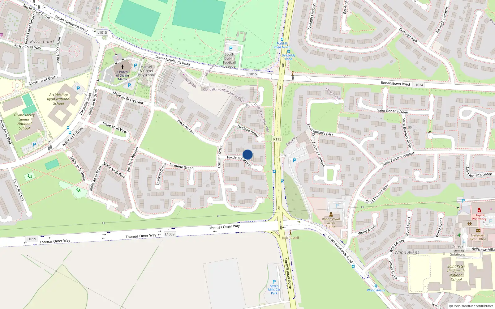 Overhead map showing the location of 9 Foxdene Gardens, Lucan