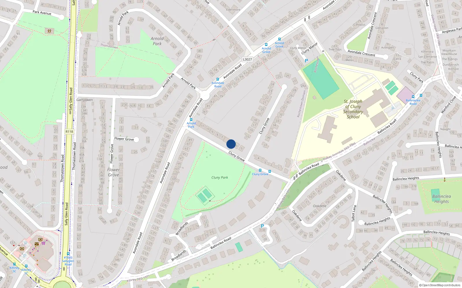 Overhead map showing the location of Alondra, 6A Cluny Grove, Killiney