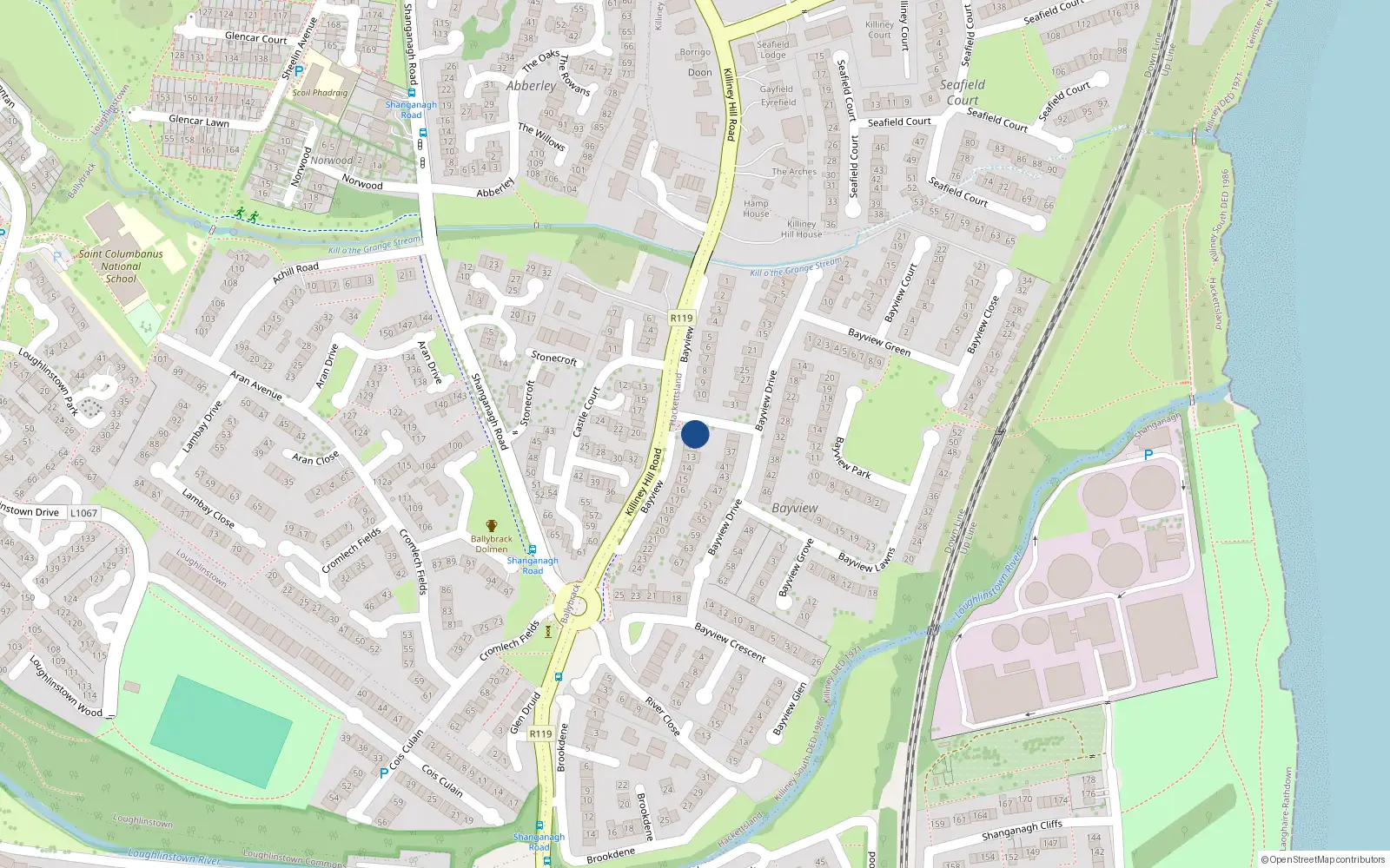 Overhead map showing the location of 11 Bayview, Killiney