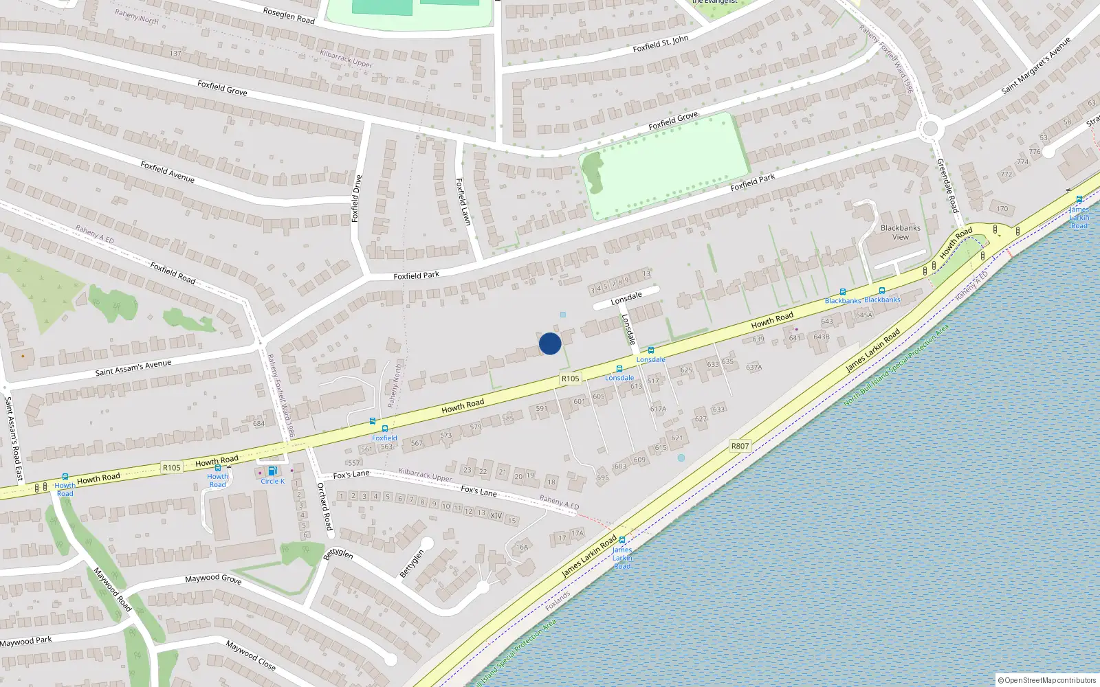 Overhead map showing the location of Alroda, 720 Howth Road, Raheny